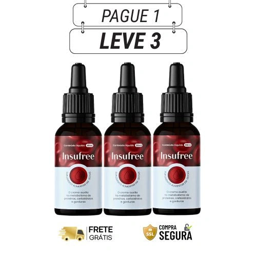 Insufree 30ml Original - Controle Natural da Glicose no Seu Dia a Dia - Kits com 3 e 5 Frascos - Frete Grátis
