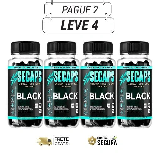Secaps Black 60 Cápsulas Original- A Revolução no Emagrecimento Rápido e Saudável - Kits Com 2 e 4 Frascos - Frete Grátis