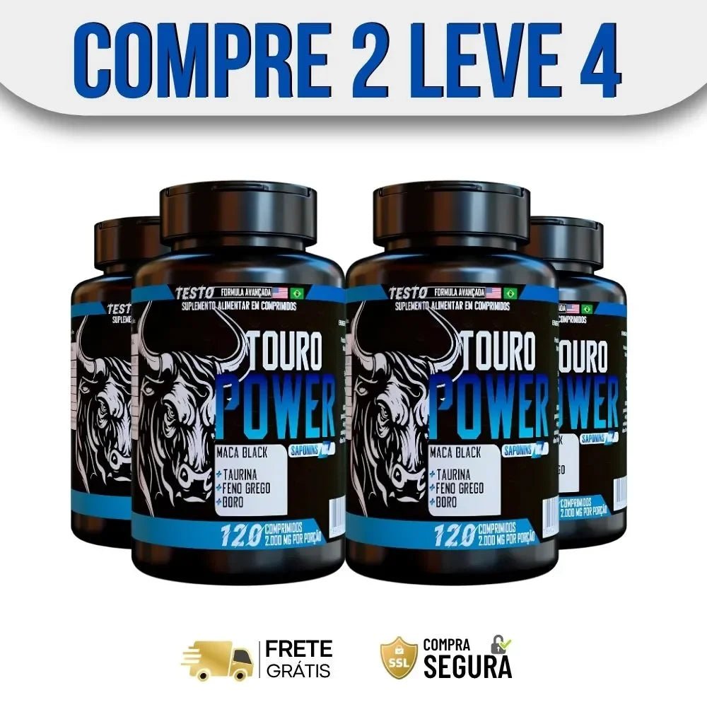 Touro Power 120 Comprimidos - Disposição Durante Todo o Dia - ESCOLHA UMA DAS OPÇÕES ABAIXO - 2 ou 4 FRASCOS - FRETE GRÁTIS - Brisa Loja